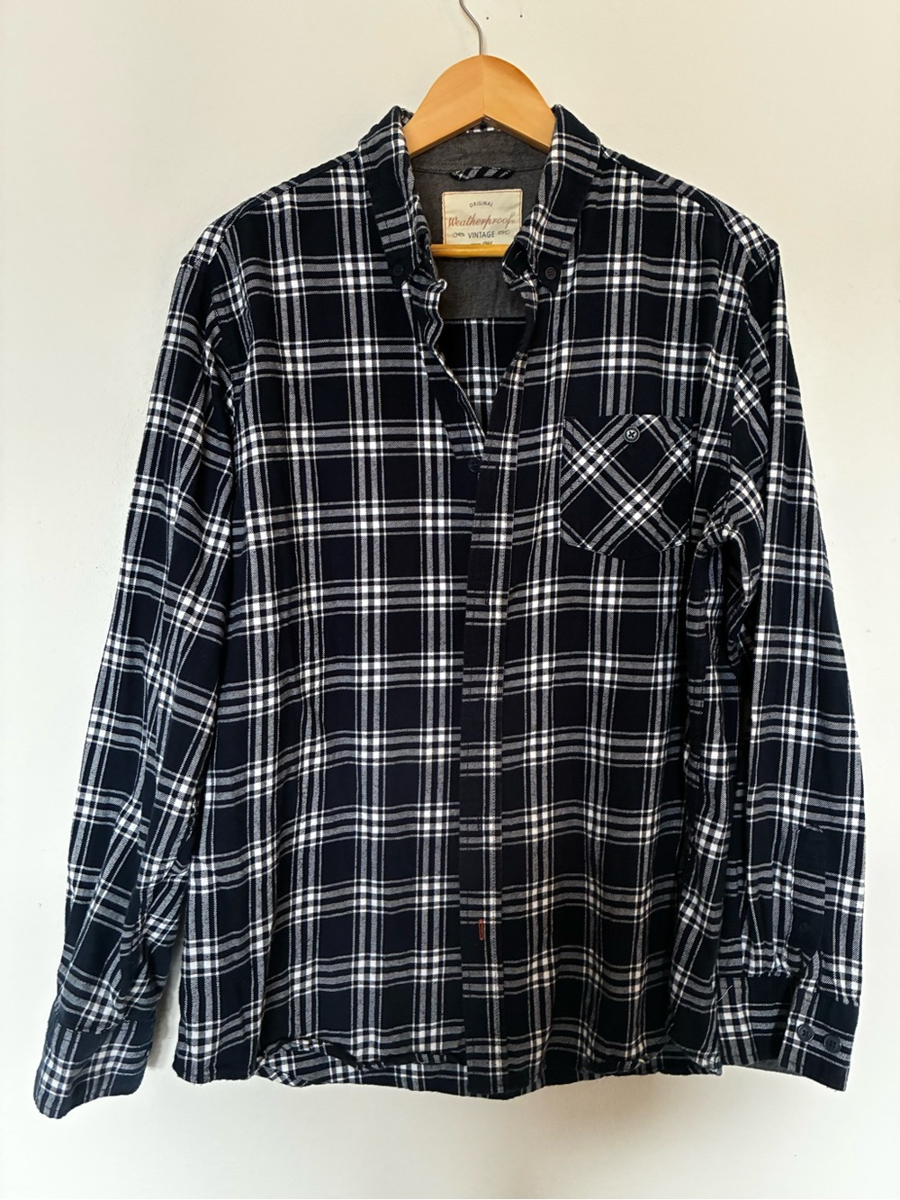 Weatherproof Navy and White Plaid Button-Down Shirt